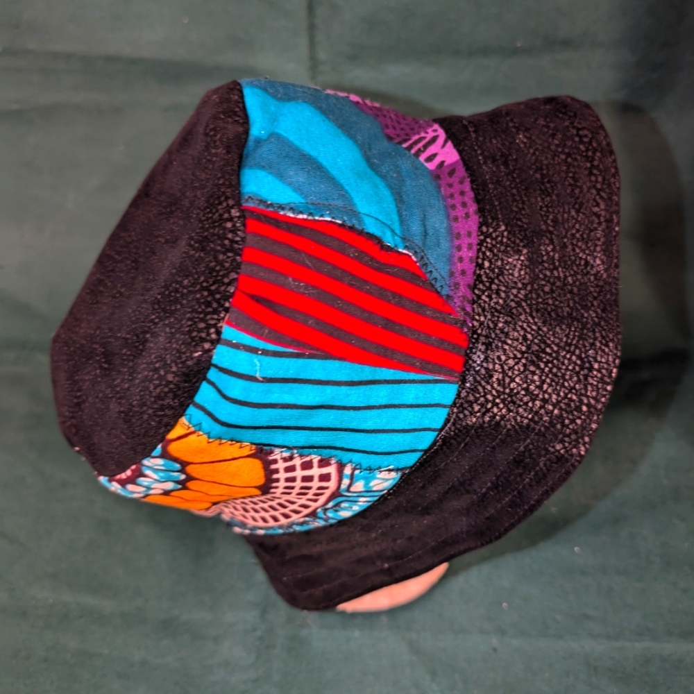 Colorful faux suede and vibrant print bucket hat